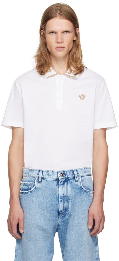 versace greca trim polo|Versace: White Greca Polo .